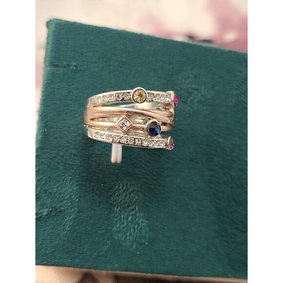 Sterling Silver Multi-Gem Ring | Size 6 CZ Rainbow Band Statement Jewelry - Picture 6 of 6